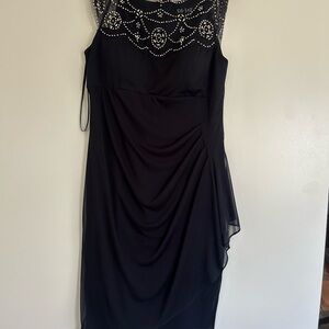Black Beaded Illusion Yoke Midi Dress